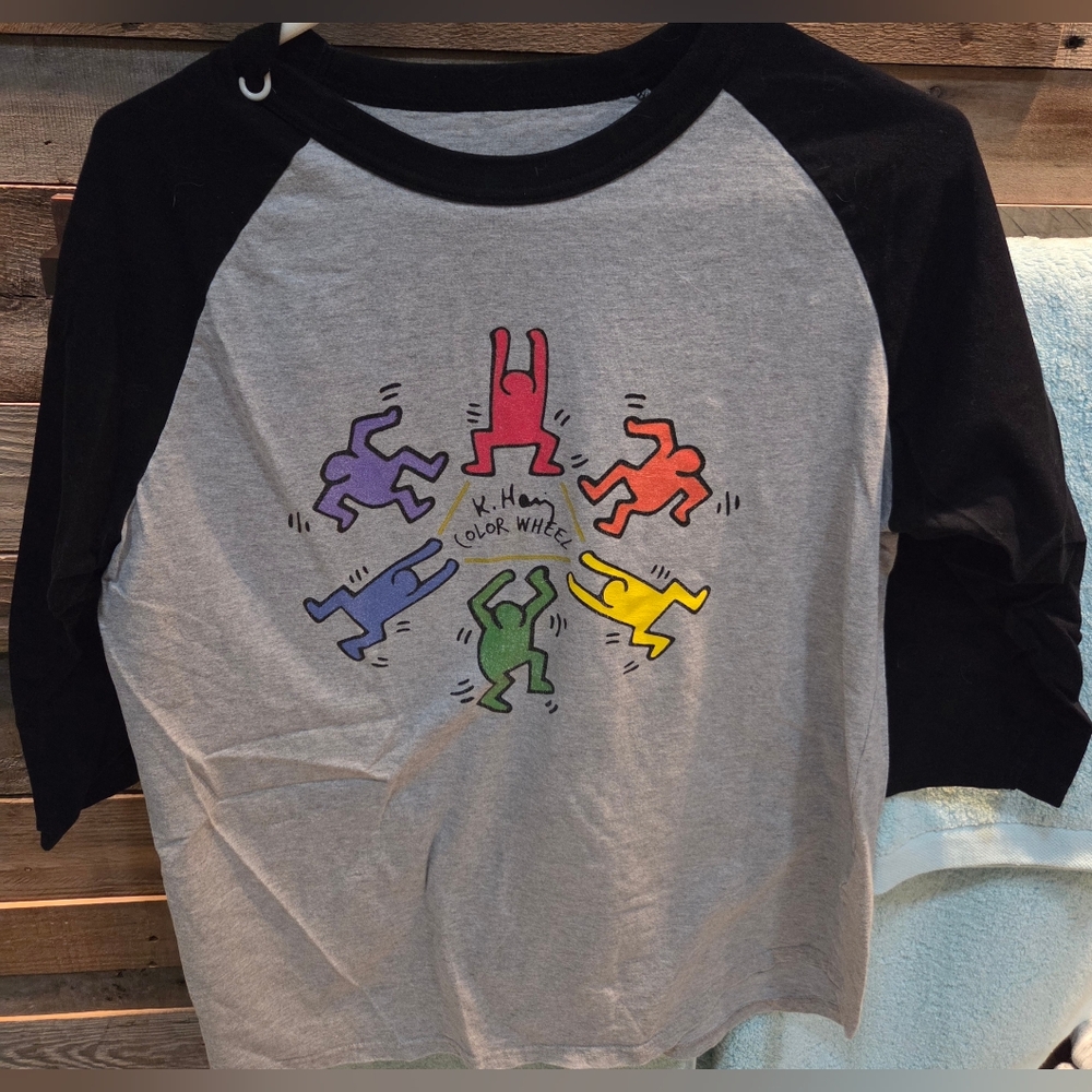 Keith Haring Graphic Raglan Shirt - Black and Gray-Unisex
